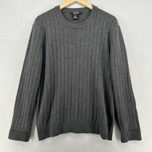 GIORGIOLINI Sweater Mens M 100% Wool Ribbed Jumper Pullover Heather Gray Italy